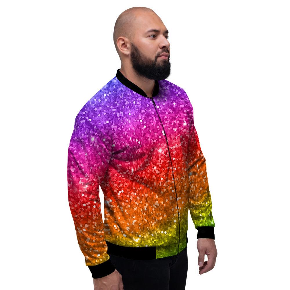 Artwork Rainbow Glitter Print Men's Bomber Jacket-grizzshop