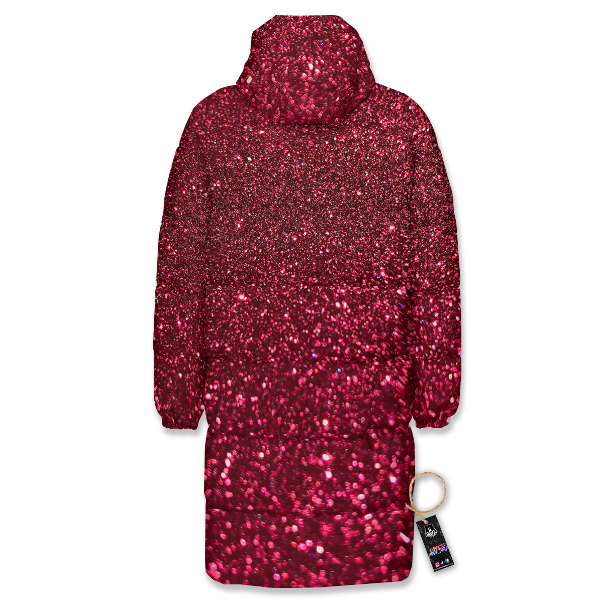 Artwork Burgundy Glitter Print Long Down Jacket