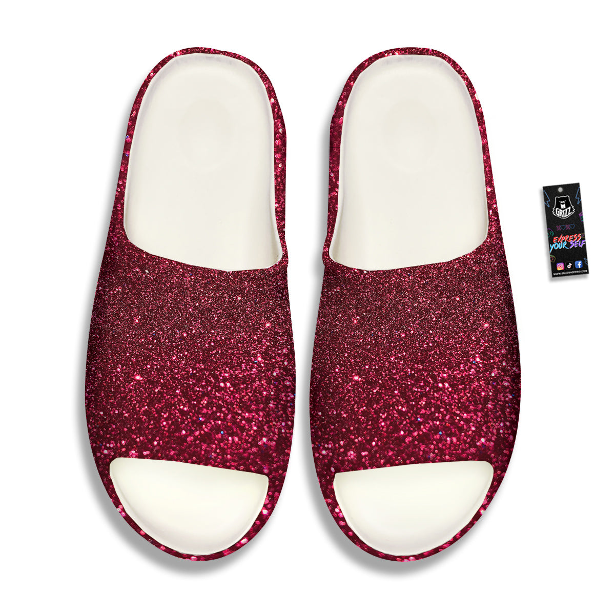 Artwork Burgundy Glitter Print Sandals-grizzshop