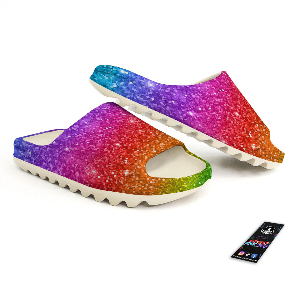 Artwork Rainbow Glitter Print Sandals-grizzshop