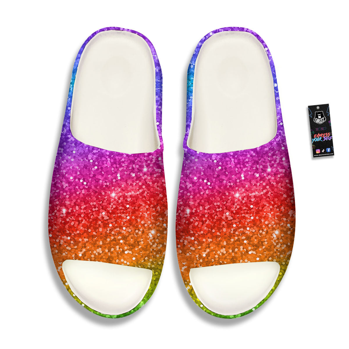 Artwork Rainbow Glitter Print Sandals-grizzshop