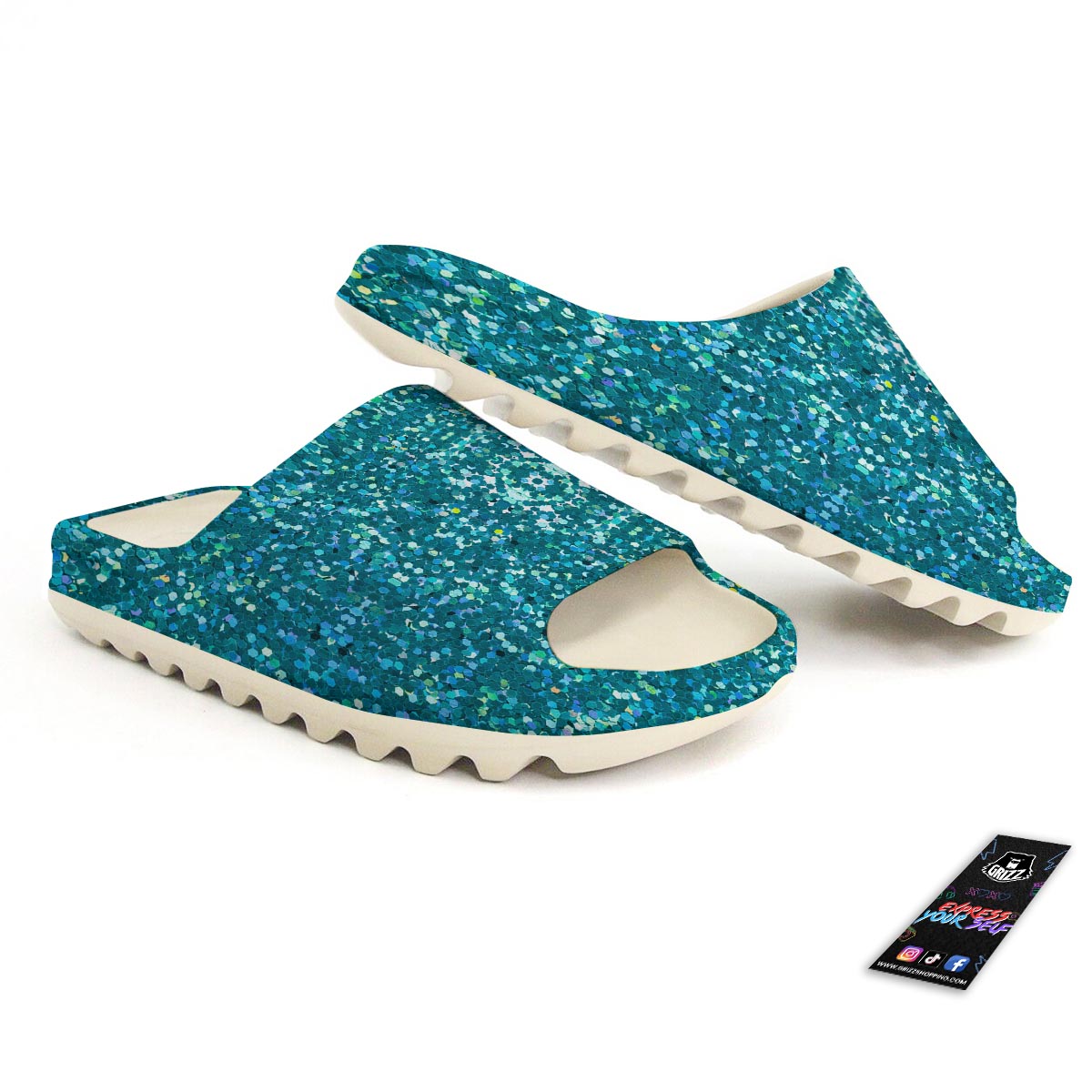 Artwork Teal Glitter Print Pattern Sandals-grizzshop