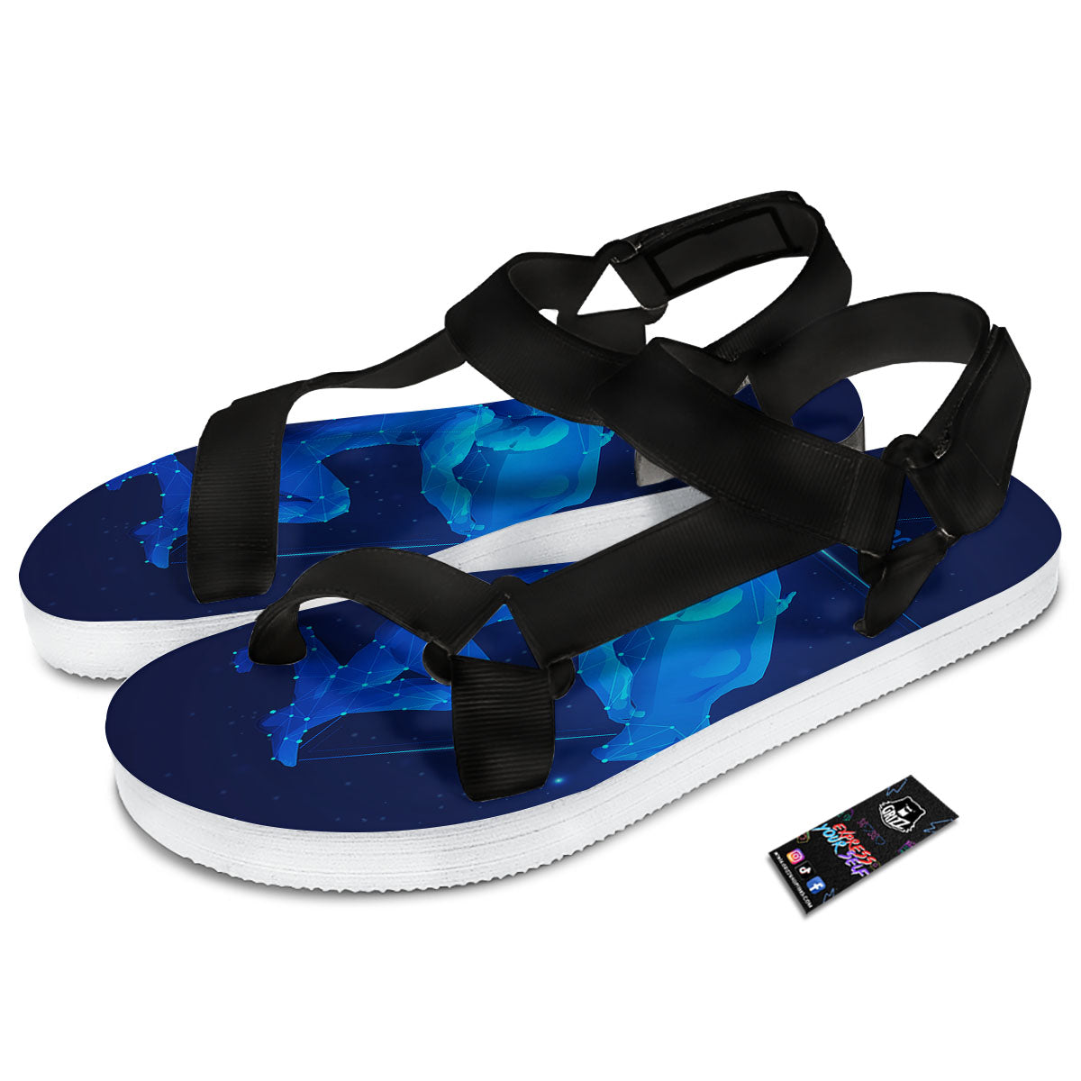 Astrological And Aquarius Signs Print Black Open Toe Sandals-grizzshop