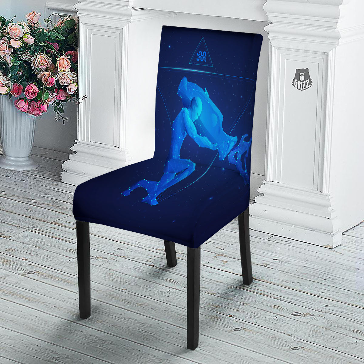 Astrological And Aquarius Signs Print Dining Chair Slipcover-grizzshop