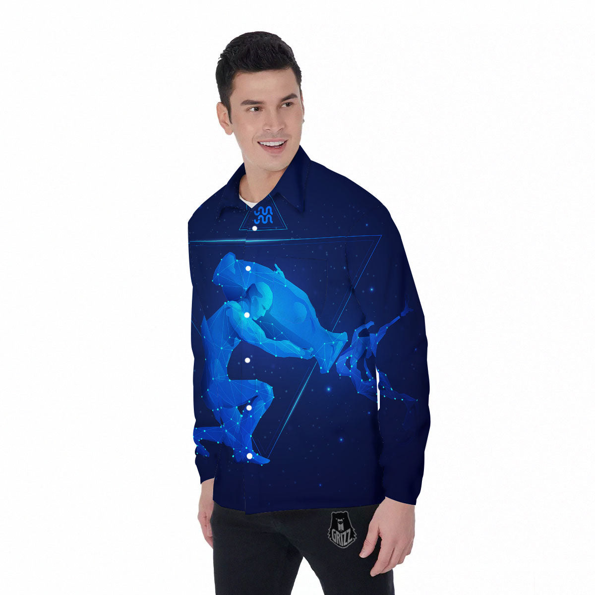 Astrological And Aquarius Signs Print Men's Long Sleeve Shirts-grizzshop