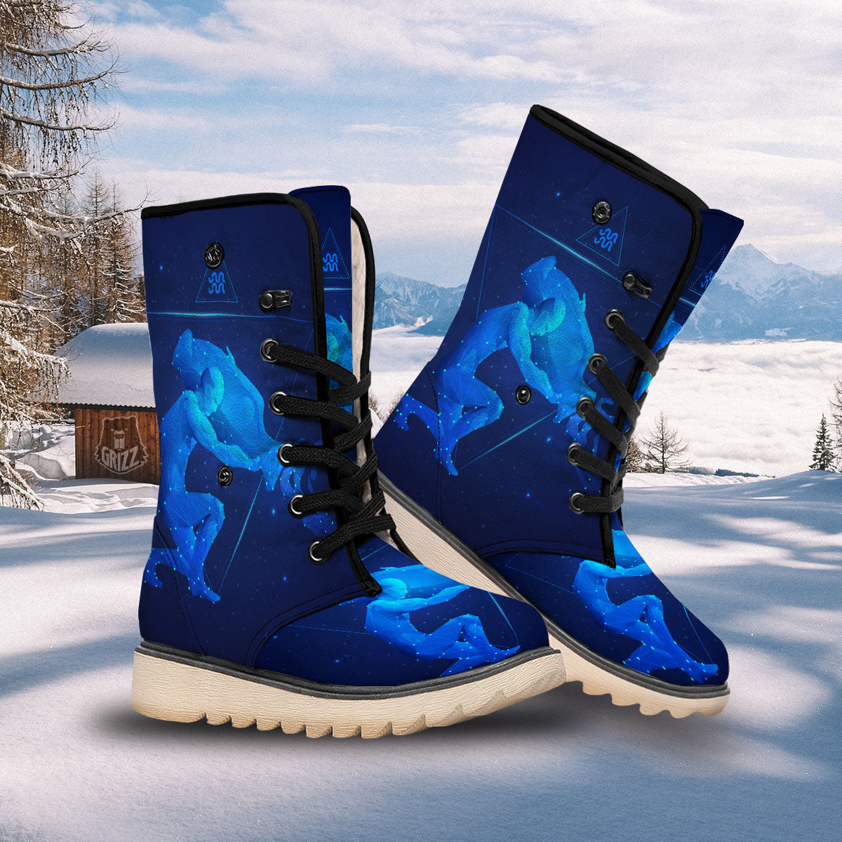 Astrological And Aquarius Signs Print Snow Boots-grizzshop