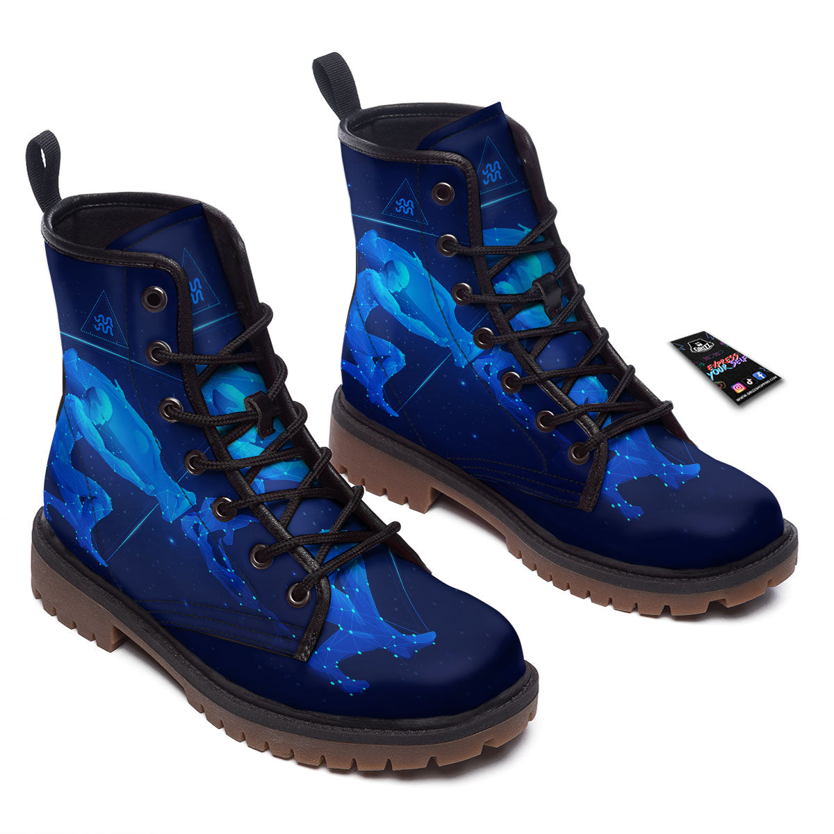 Astrological And Aquarius Signs Print Work Boots-grizzshop