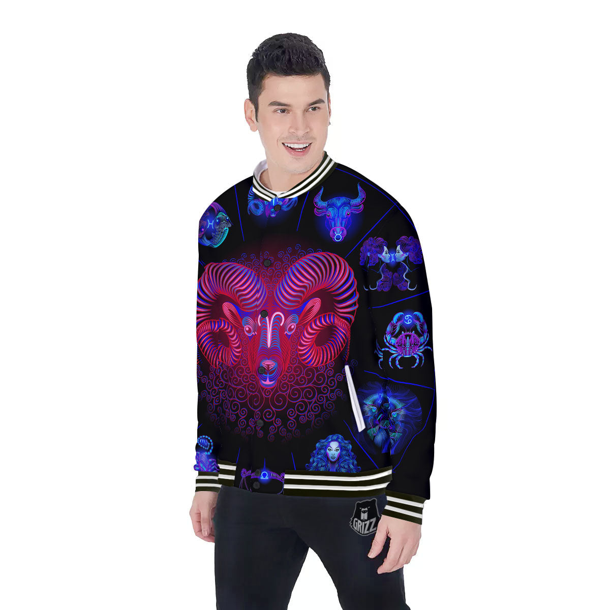 Astrological And Aries Signs Print Baseball Jacket-grizzshop
