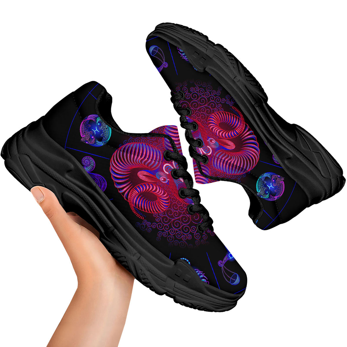 Astrological And Aries Signs Print Black Chunky Shoes-grizzshop