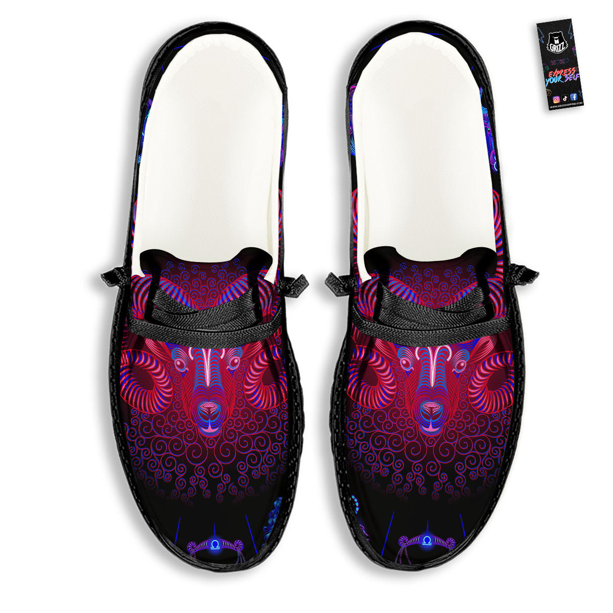 Astrological And Aries Signs Print Black Loafers-grizzshop