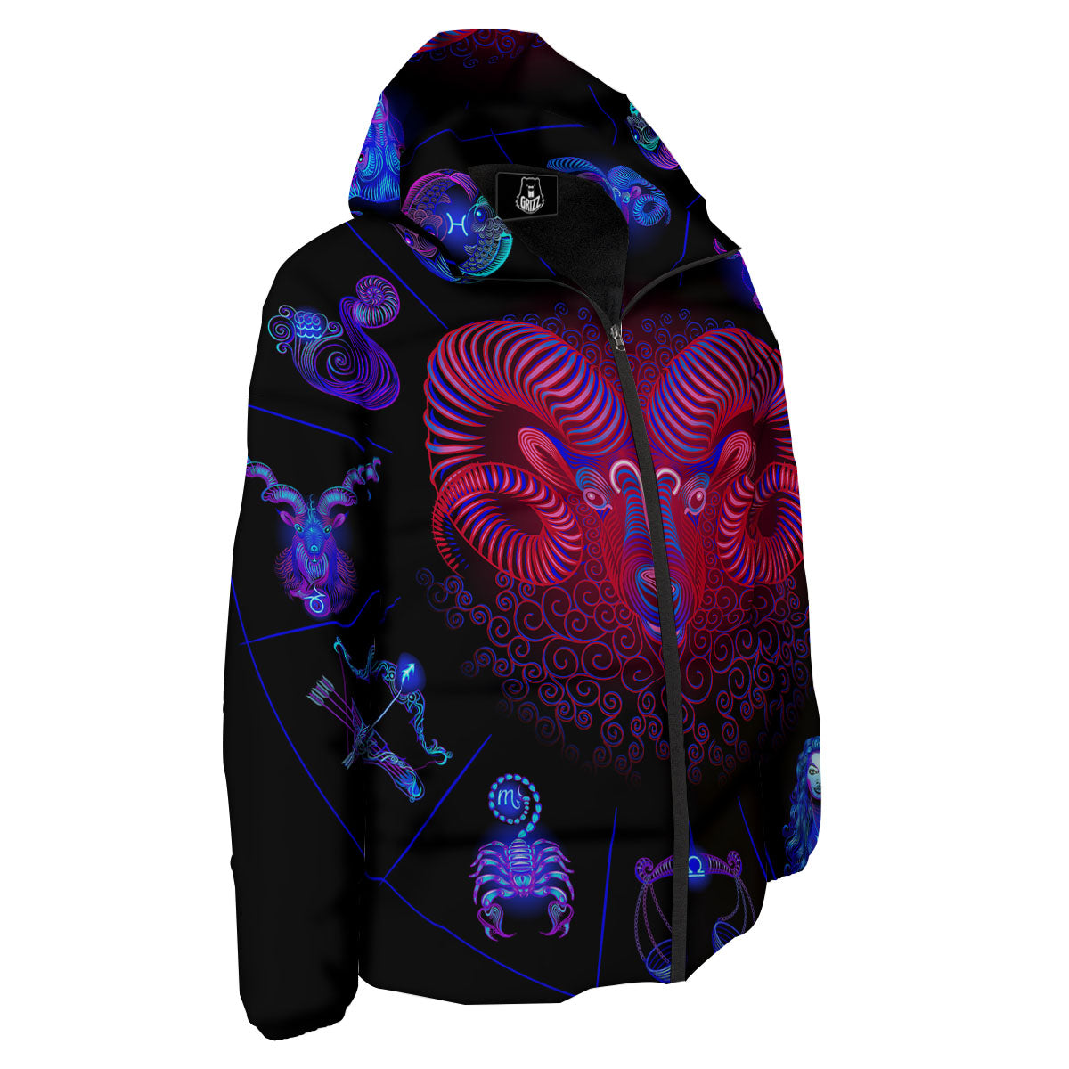 Astrological And Aries Signs Print Down Jacket-grizzshop