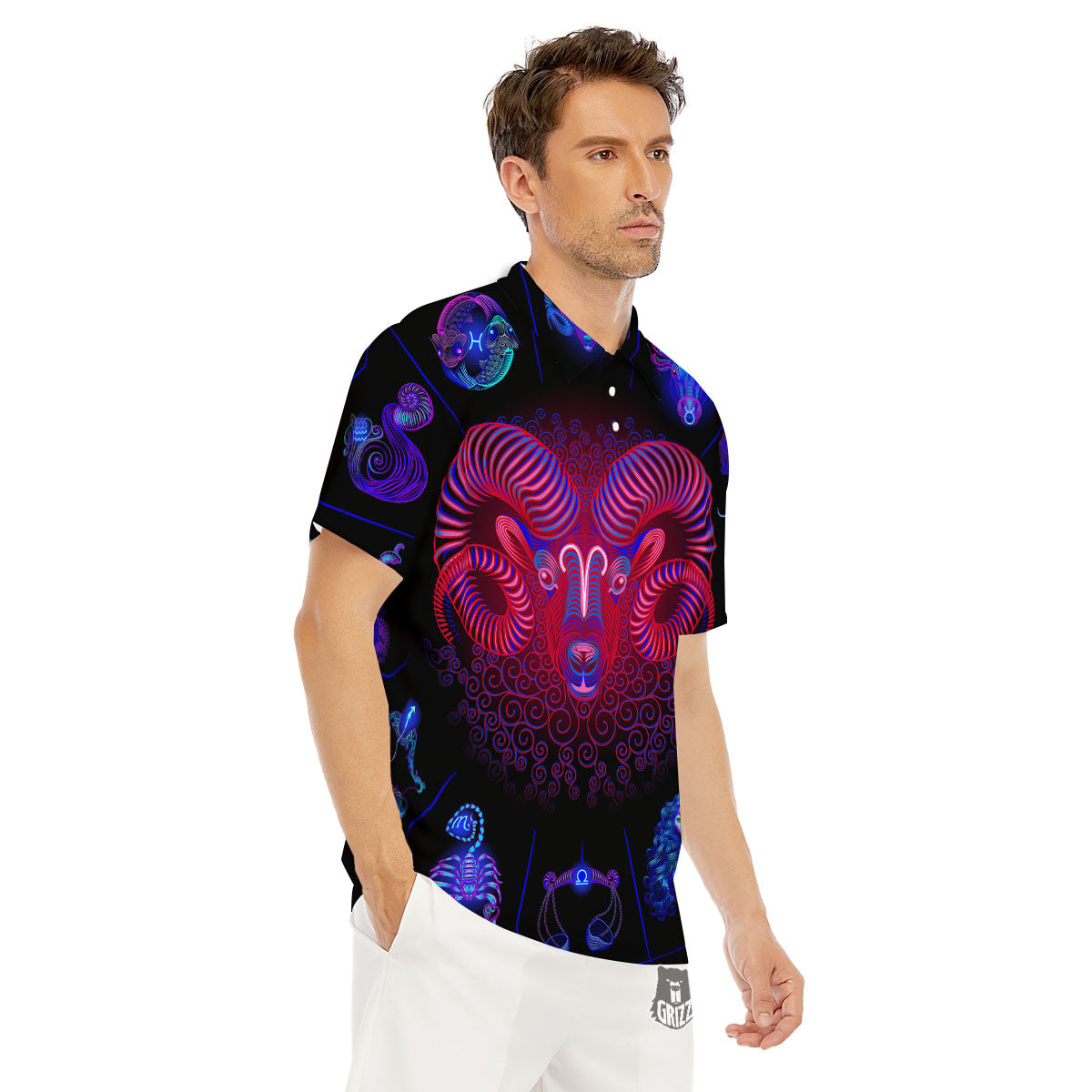 Astrological And Aries Signs Print Men's Golf Shirts-grizzshop