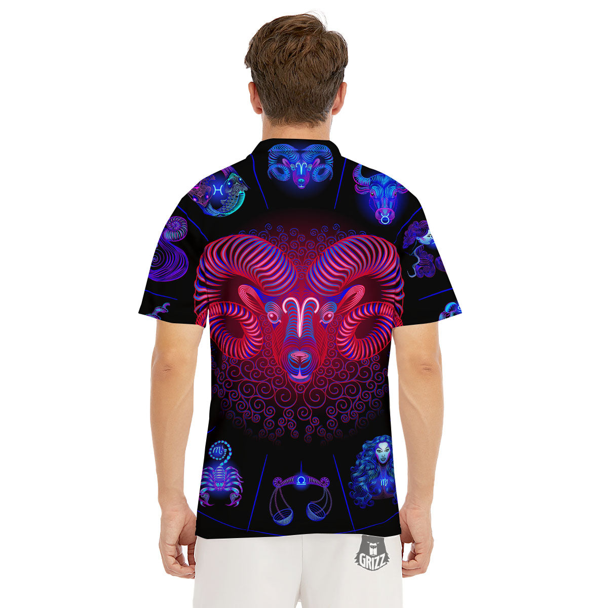 Astrological And Aries Signs Print Men's Golf Shirts-grizzshop