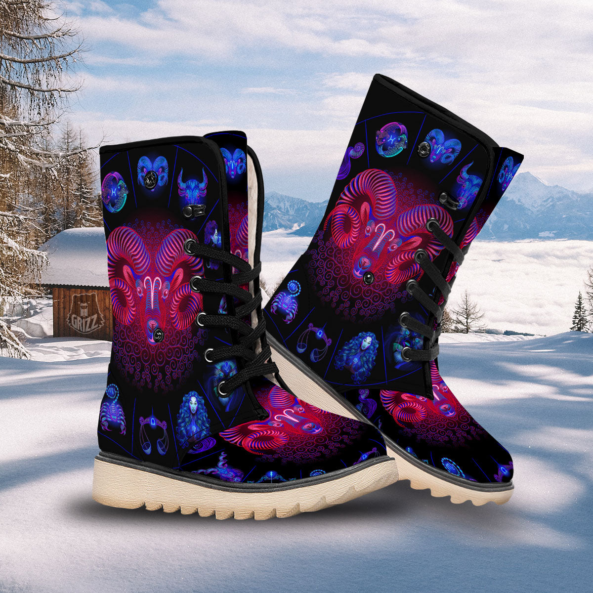 Astrological And Aries Signs Print Snow Boots-grizzshop