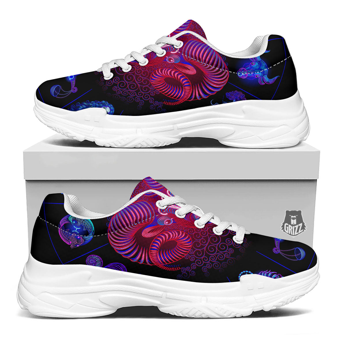 Astrological And Aries Signs Print White Chunky Shoes-grizzshop