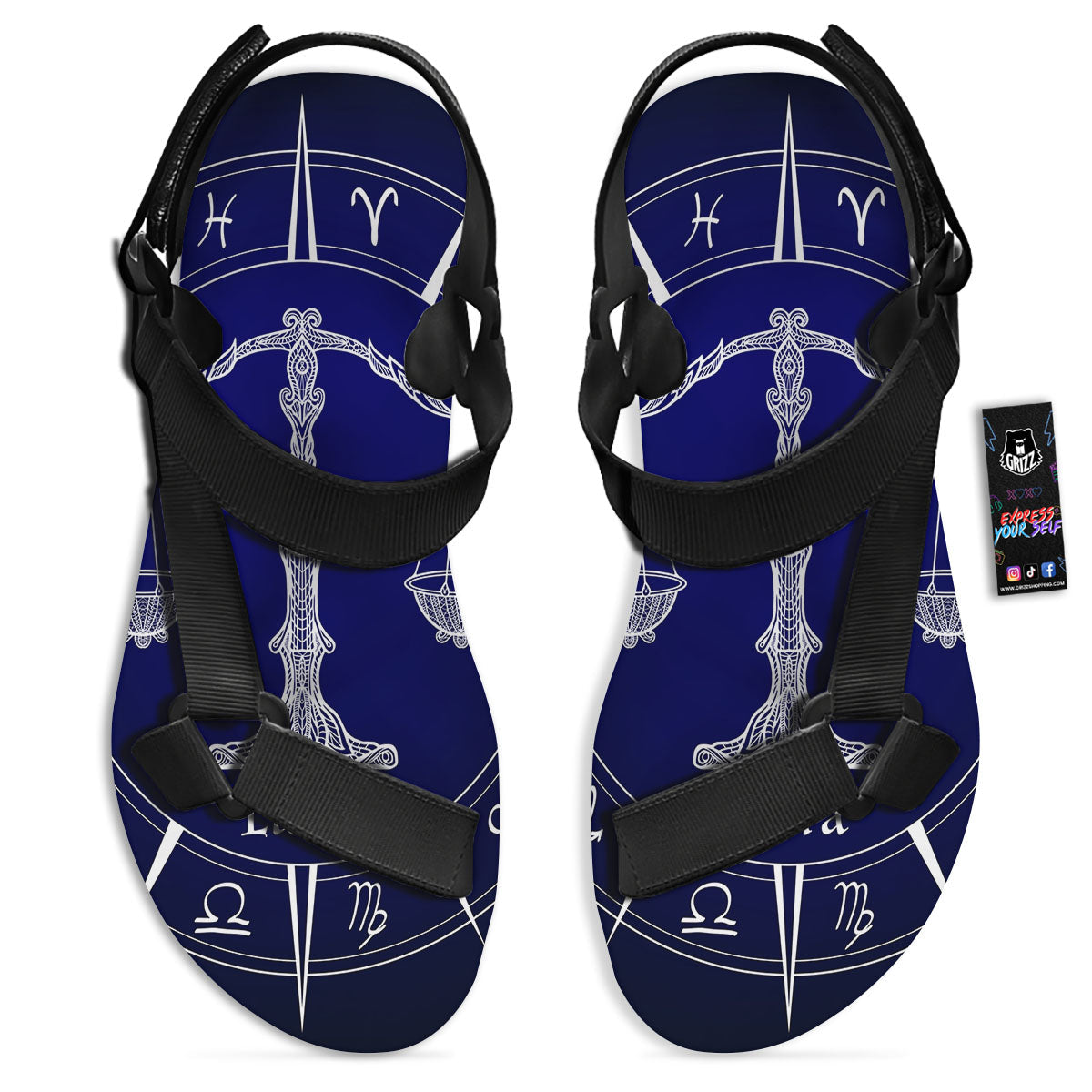 Astrological Libra Signs Libra Print Black Open Toe Sandals-grizzshop