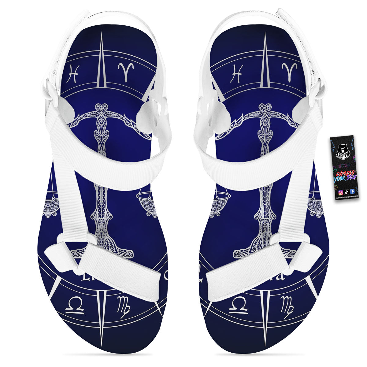 Astrological Libra Signs Libra Print White Open Toe Sandals-grizzshop