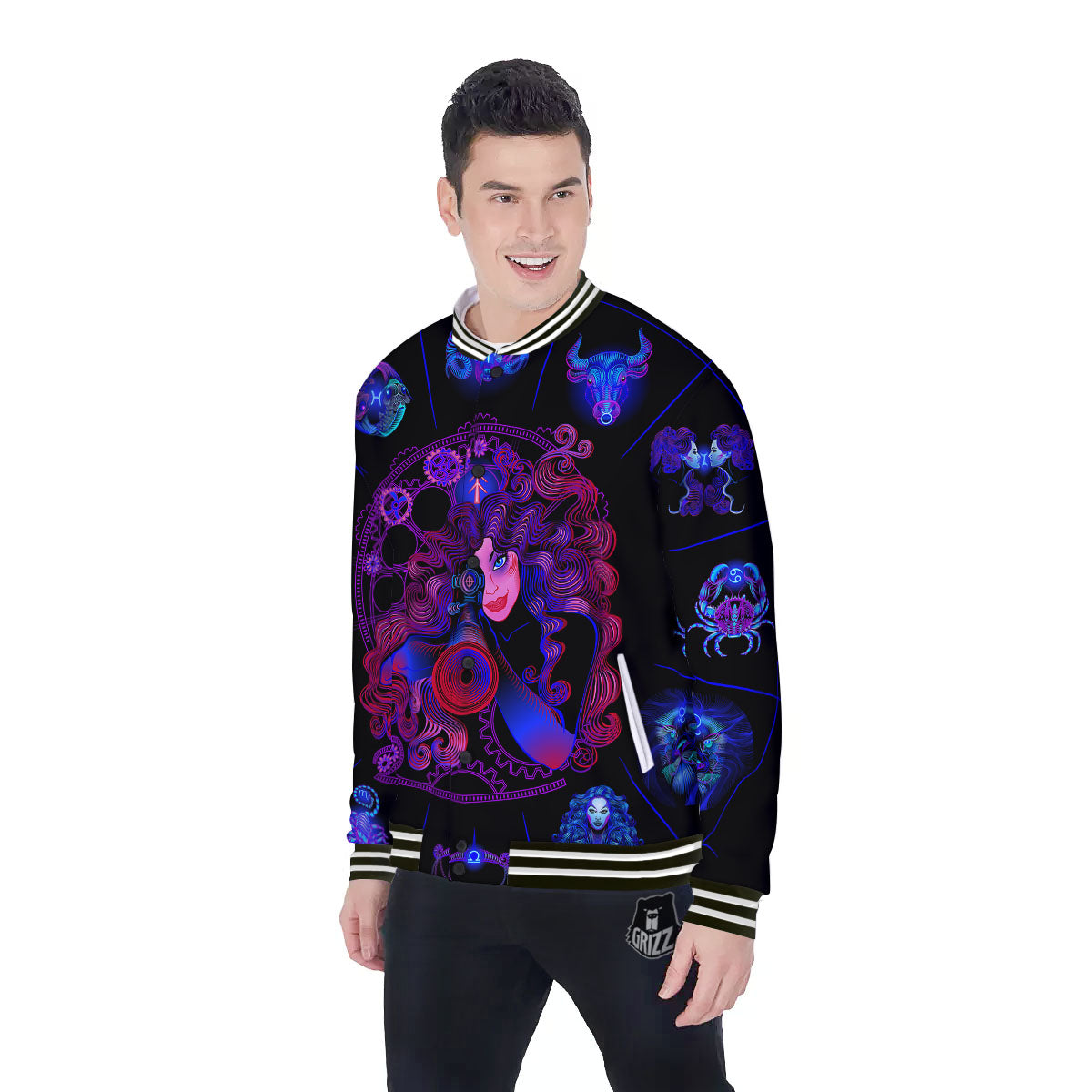 Astrological Signs And Sagittarius Print Baseball Jacket-grizzshop