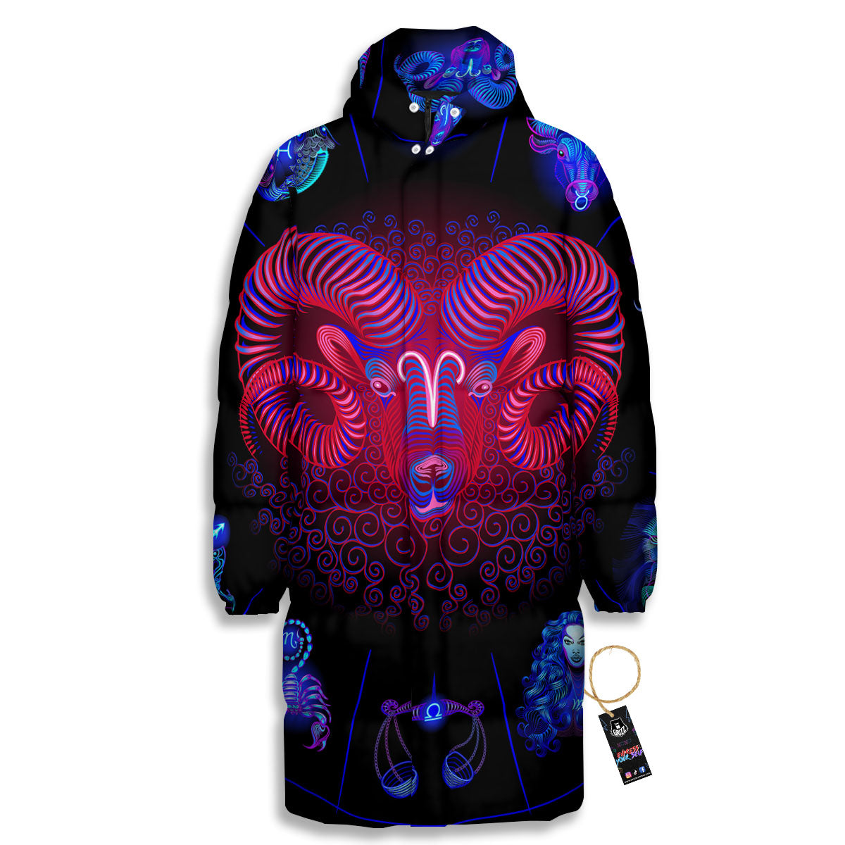 Astrological And Aries Signs Print Long Down Jacket