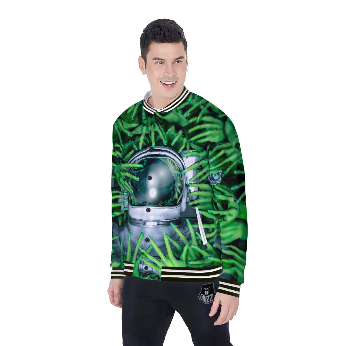 Astronaut And Alien Sci Fi Print Baseball Jacket-grizzshop