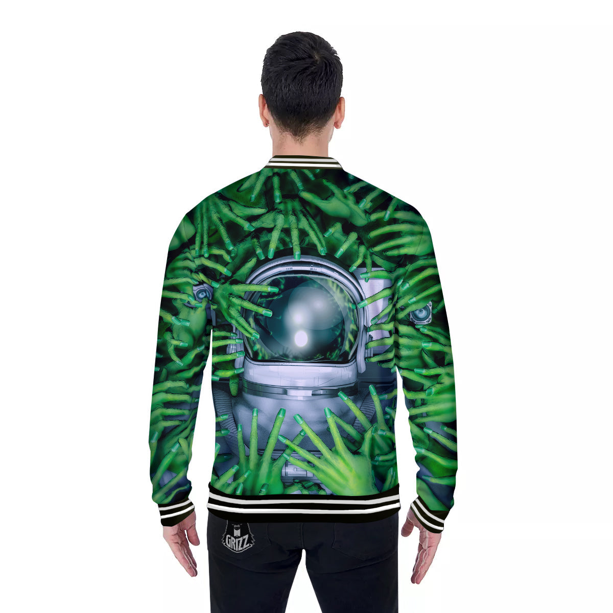 Astronaut And Alien Sci Fi Print Baseball Jacket-grizzshop