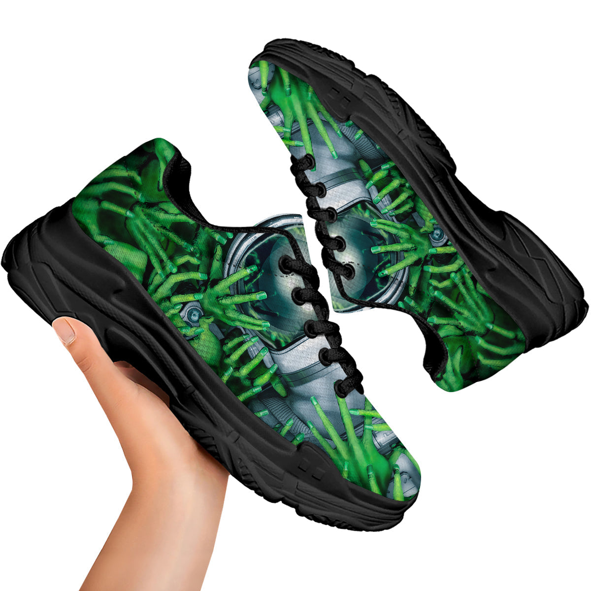Astronaut And Alien Sci Fi Print Black Chunky Shoes-grizzshop