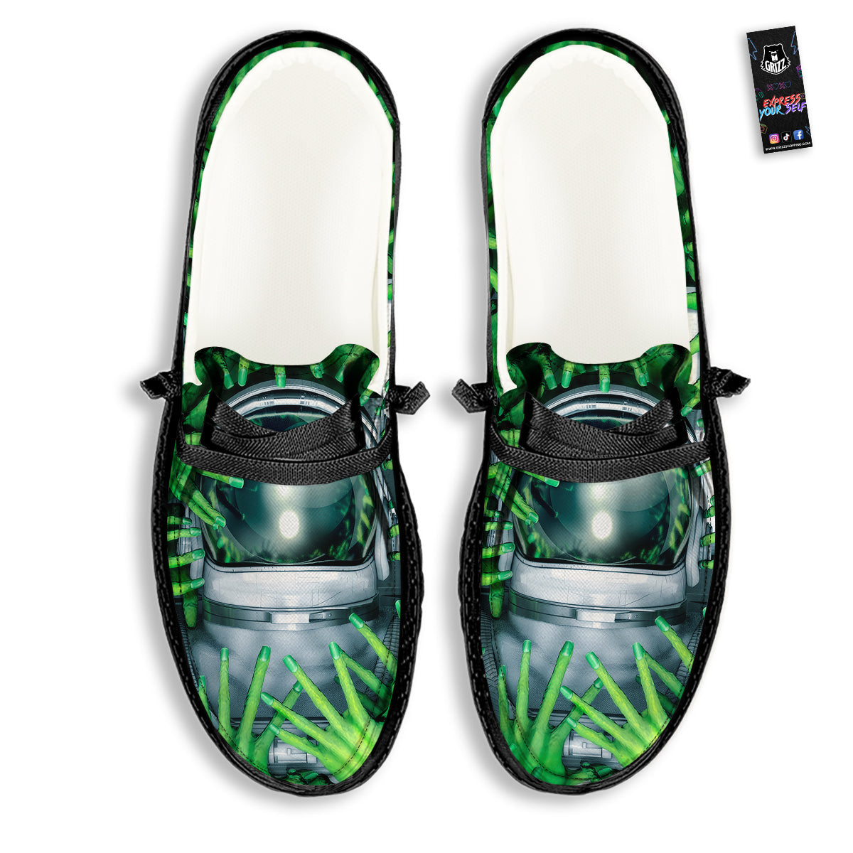 Astronaut And Alien Sci Fi Print Black Loafers-grizzshop