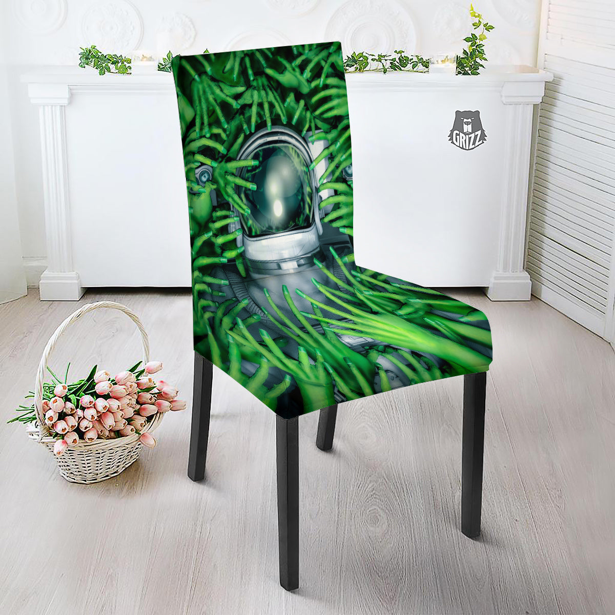 Astronaut And Alien Sci Fi Print Dining Chair Slipcover-grizzshop