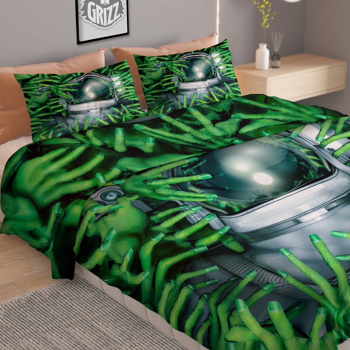 Astronaut And Alien Sci Fi Print Duvet Cover Bedding Set