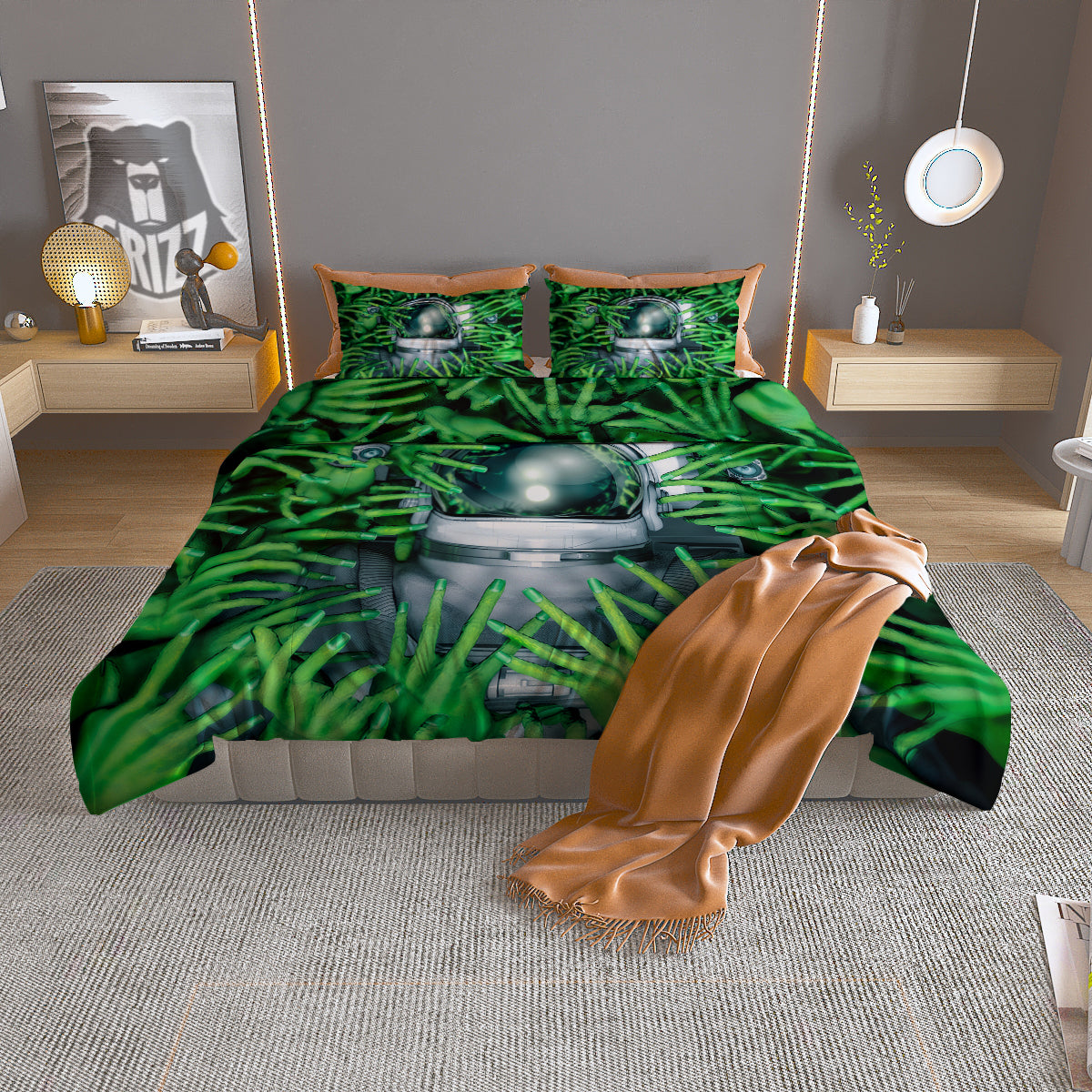 Astronaut And Alien Sci Fi Print Duvet Cover Bedding Set