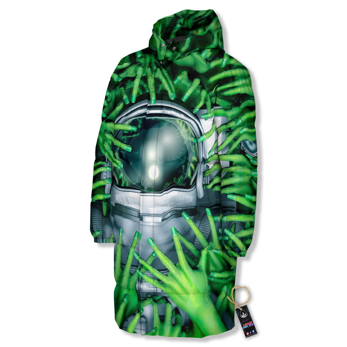 Astronaut And Alien Sci Fi Print Long Down Jacket-grizzshop