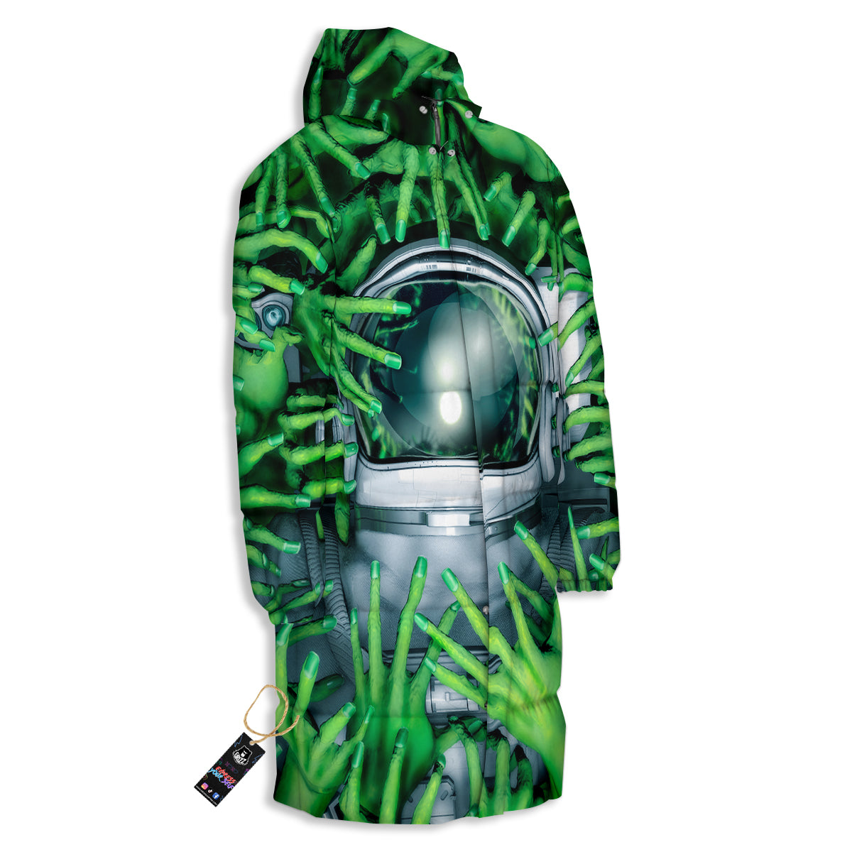 Astronaut And Alien Sci Fi Print Long Down Jacket-grizzshop
