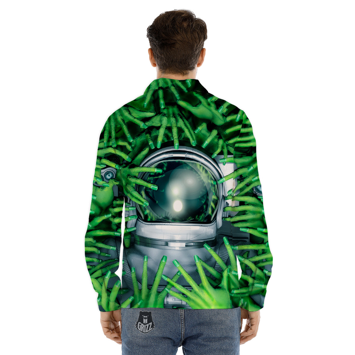 Astronaut And Alien Sci Fi Print Men's Dress Shirts-grizzshop