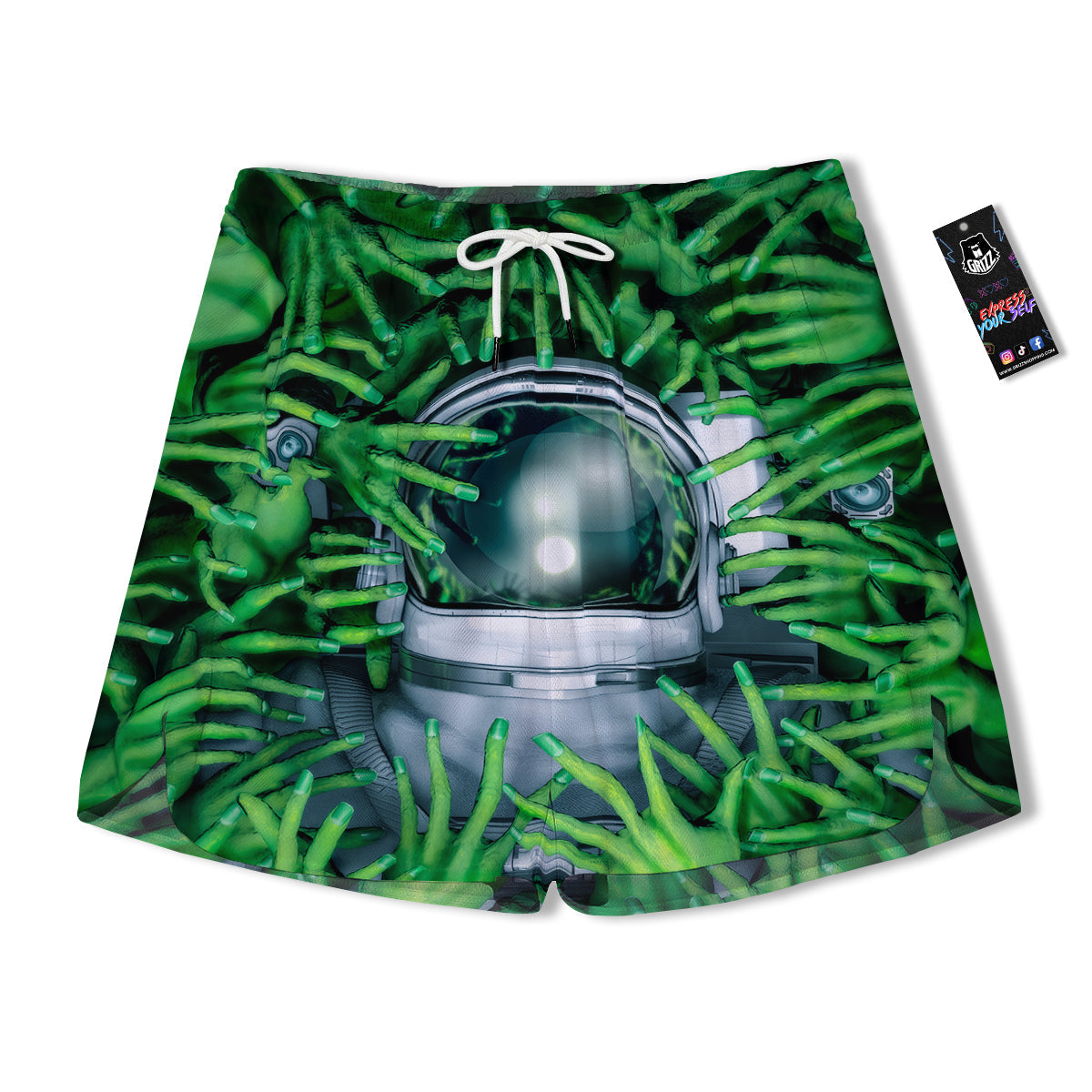 Astronaut And Alien Sci Fi Print Men's Running Shorts-grizzshop