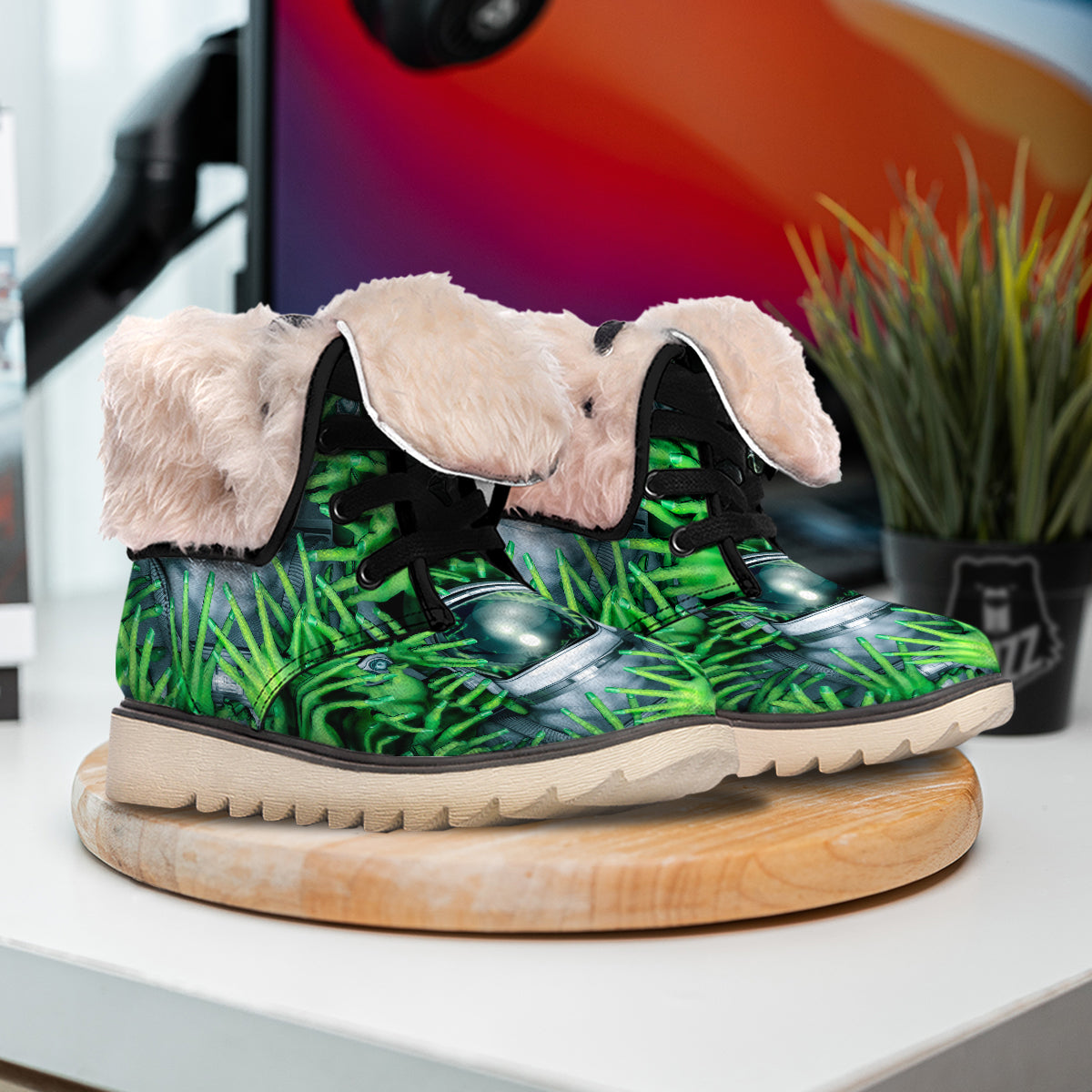 Astronaut And Alien Sci Fi Print Snow Boots-grizzshop