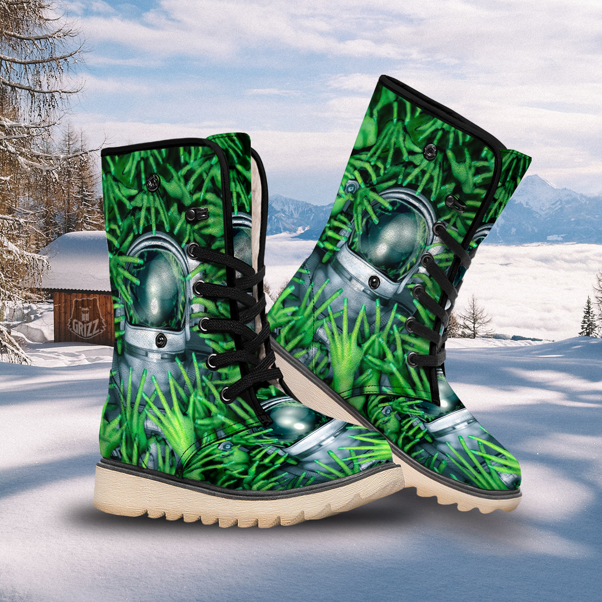 Astronaut And Alien Sci Fi Print Snow Boots-grizzshop