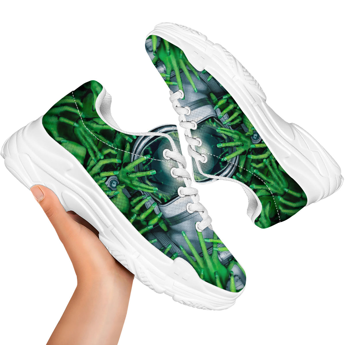 Astronaut And Alien Sci Fi Print White Chunky Shoes-grizzshop