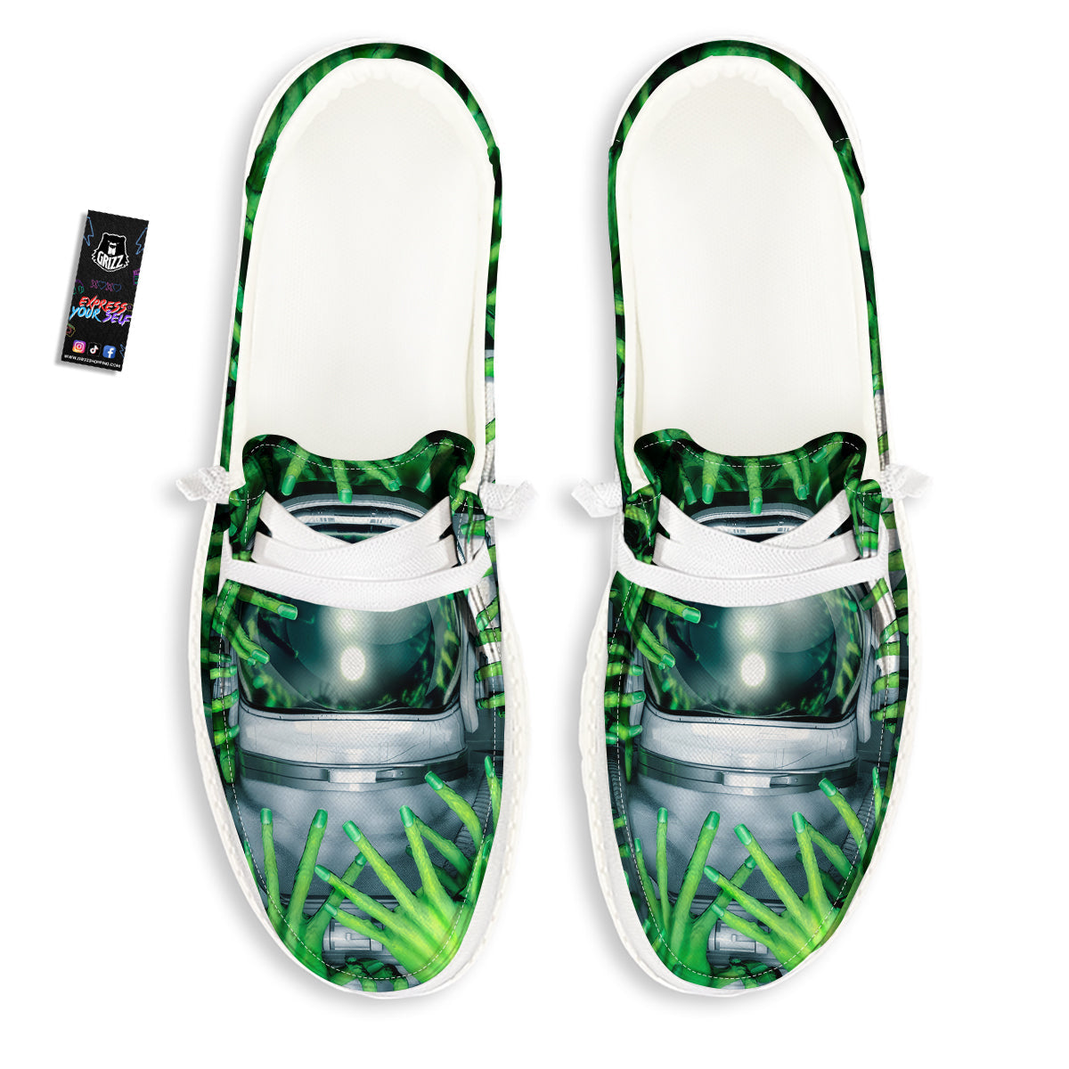 Astronaut And Alien Sci Fi Print White Loafers-grizzshop