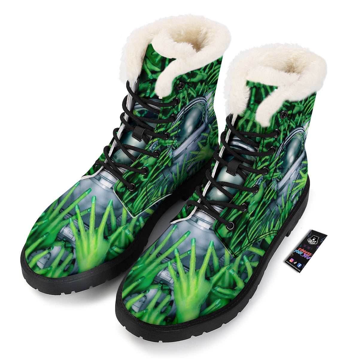Astronaut And Alien Sci Fi Print Winter Boots-grizzshop
