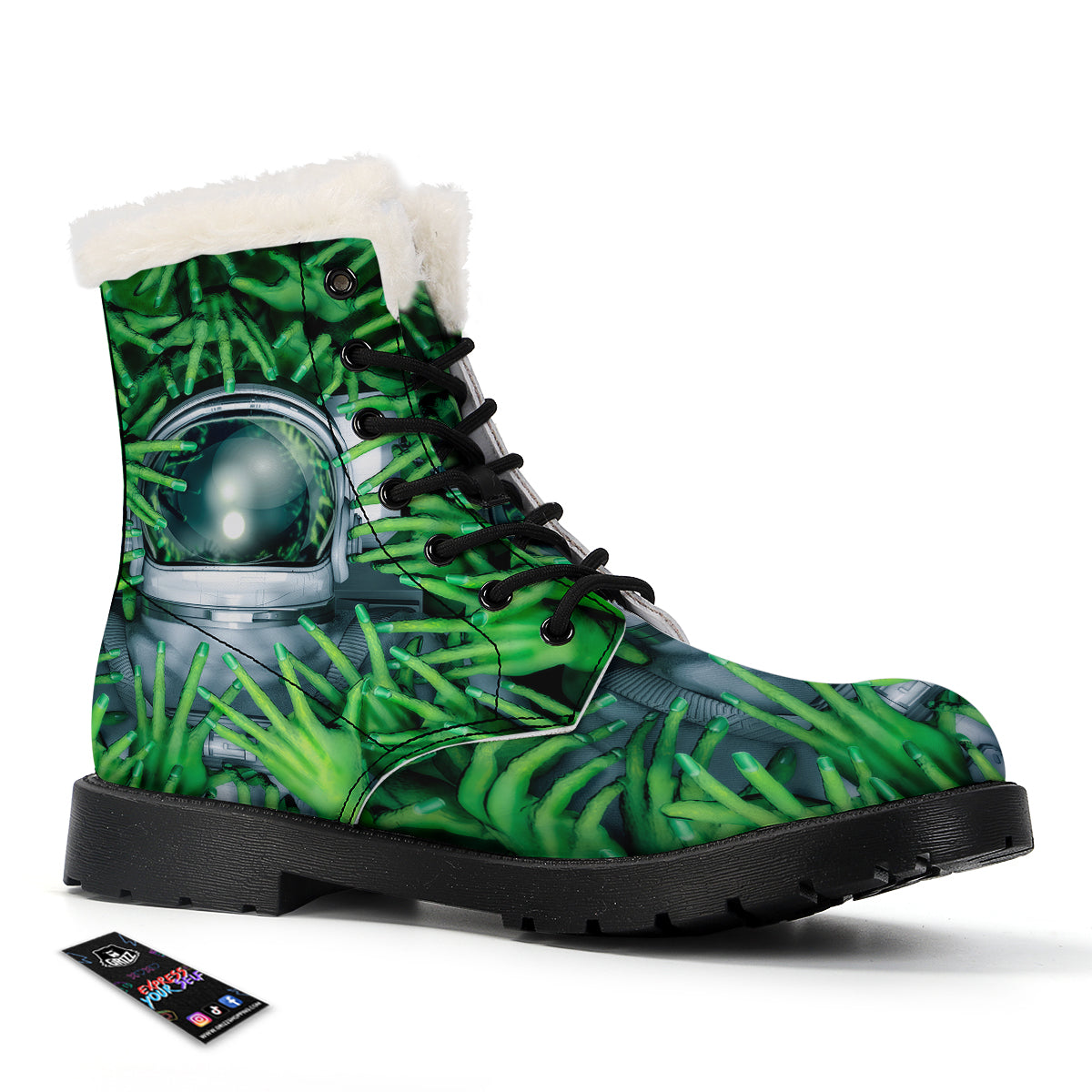 Astronaut And Alien Sci Fi Print Winter Boots-grizzshop