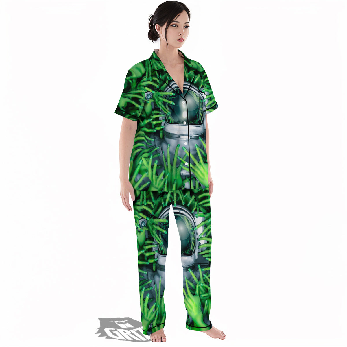 Astronaut And Alien Sci Fi Print Women's Pajamas Set-grizzshop