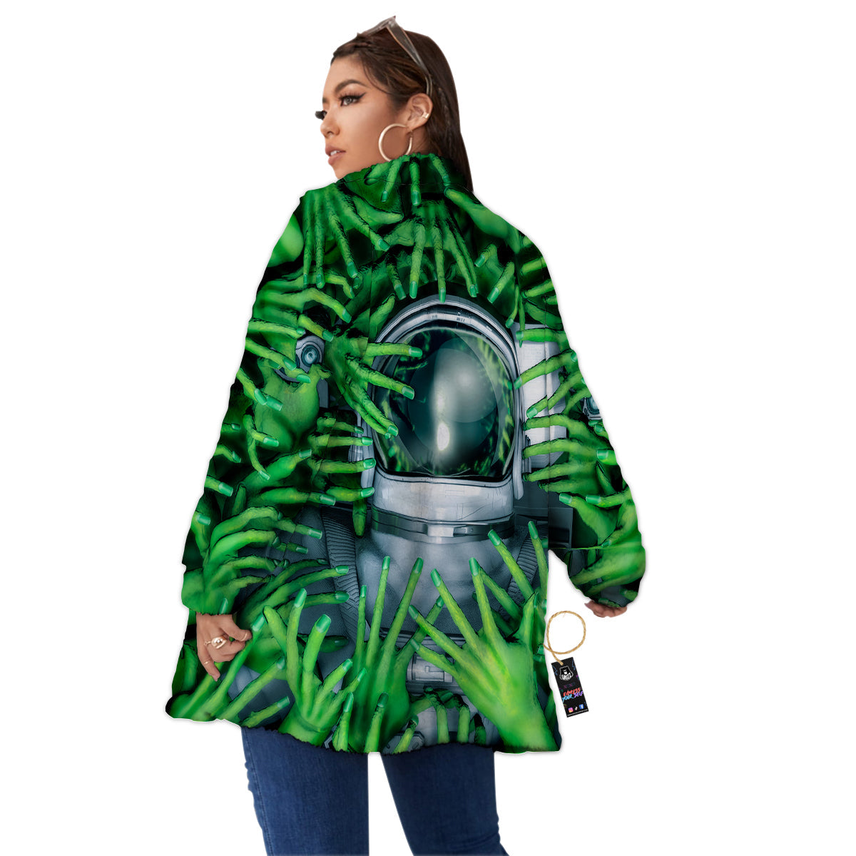 Astronaut And Alien Sci Fi Print Women's Sherpa Jacket-grizzshop