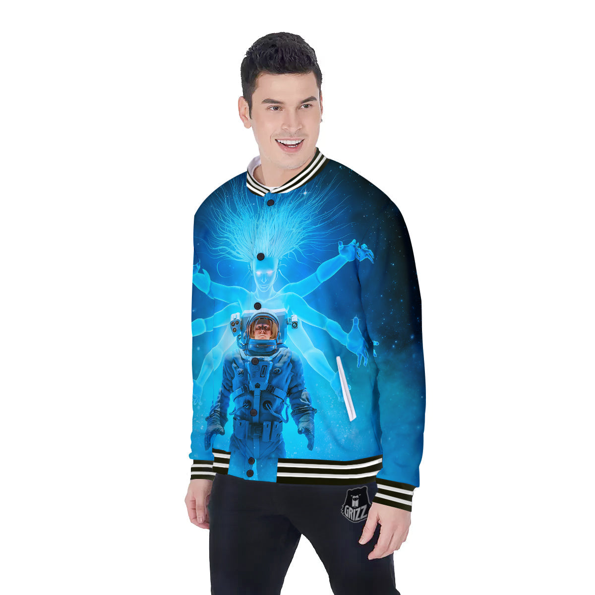 Astronaut And Female Alien Print Baseball Jacket-grizzshop
