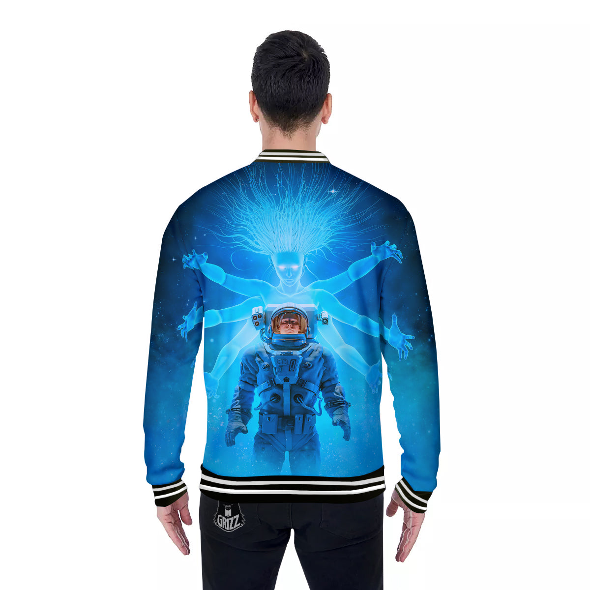 Astronaut And Female Alien Print Baseball Jacket-grizzshop