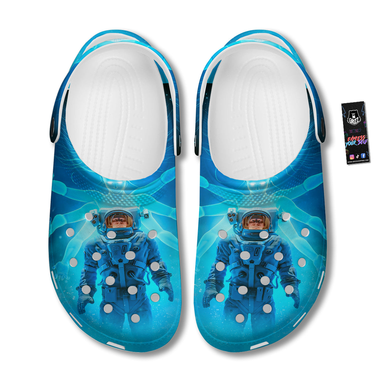 Astronaut And Female Alien Print Clog-grizzshop