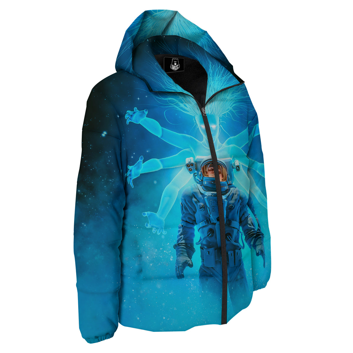 Astronaut And Female Alien Print Down Jacket-grizzshop