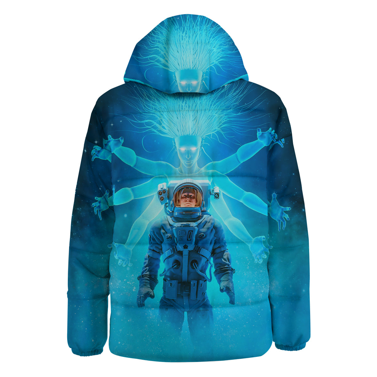 Astronaut And Female Alien Print Down Jacket-grizzshop