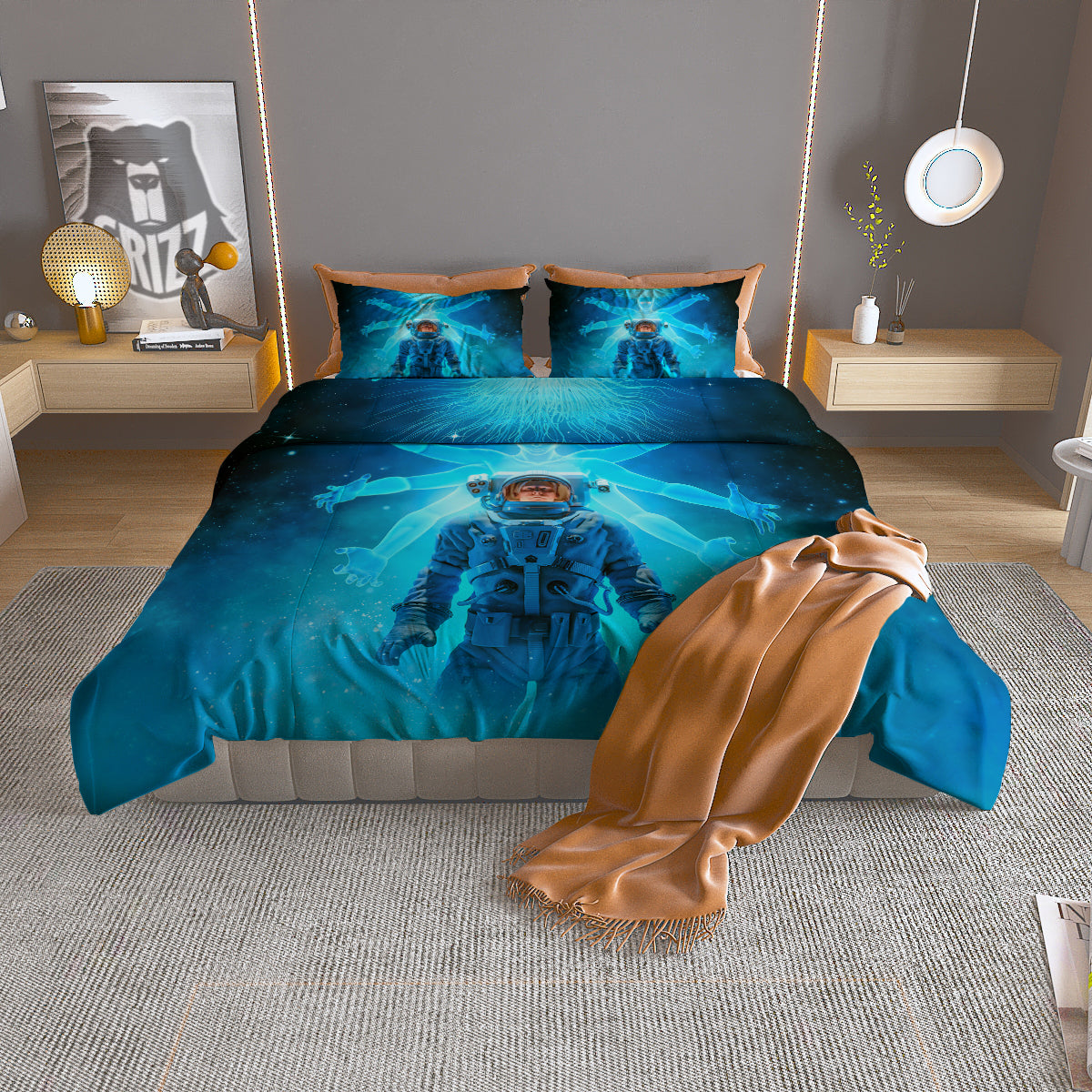 Astronaut And Female Alien Print Duvet Cover Bedding Set