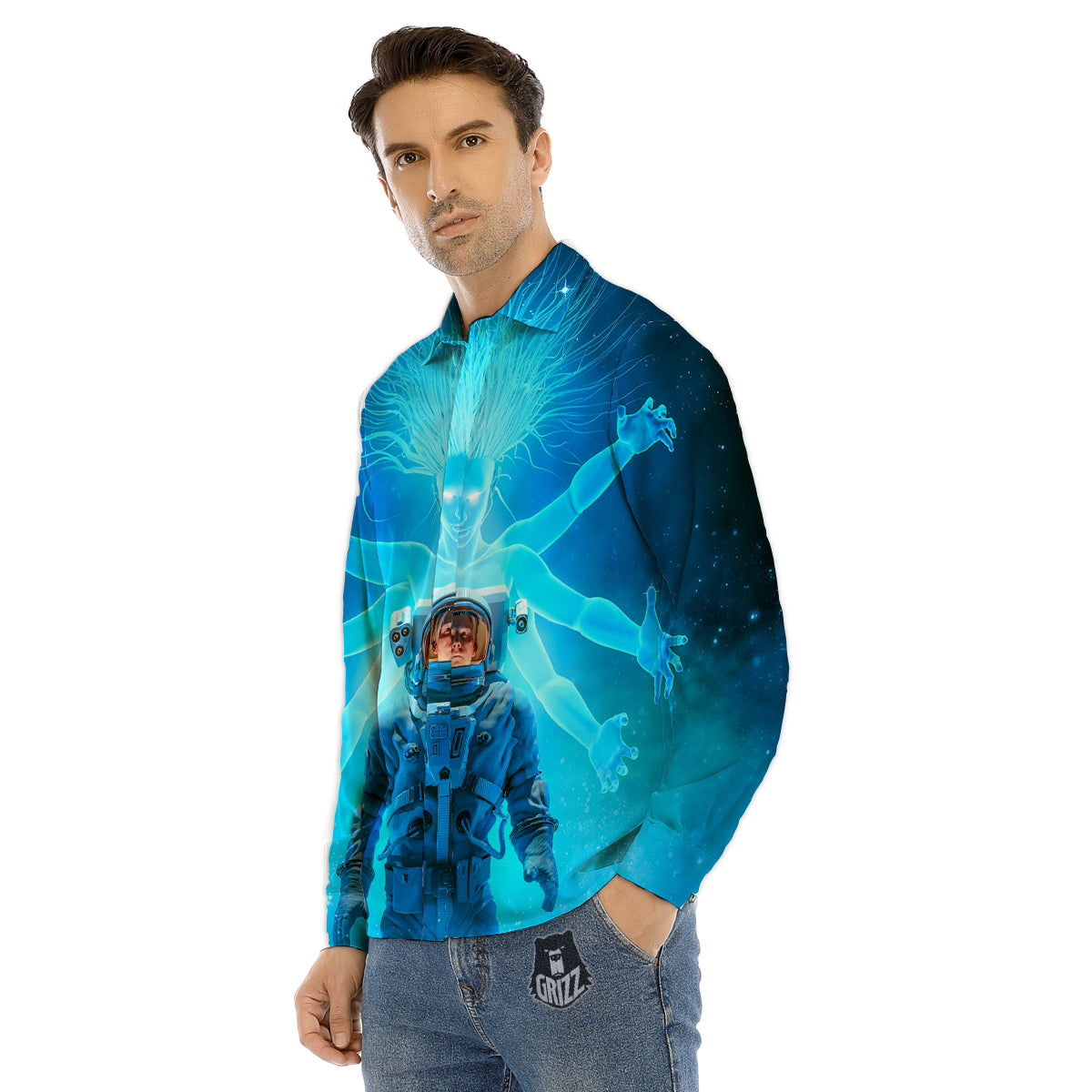Astronaut And Female Alien Print Men's Dress Shirts-grizzshop