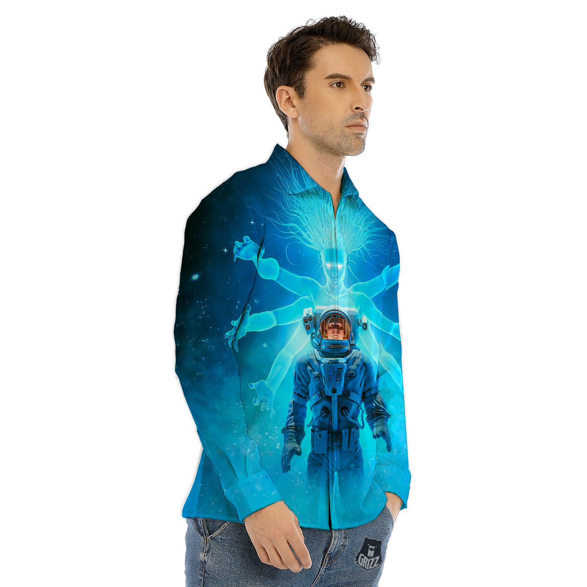 Astronaut And Female Alien Print Men's Dress Shirts-grizzshop